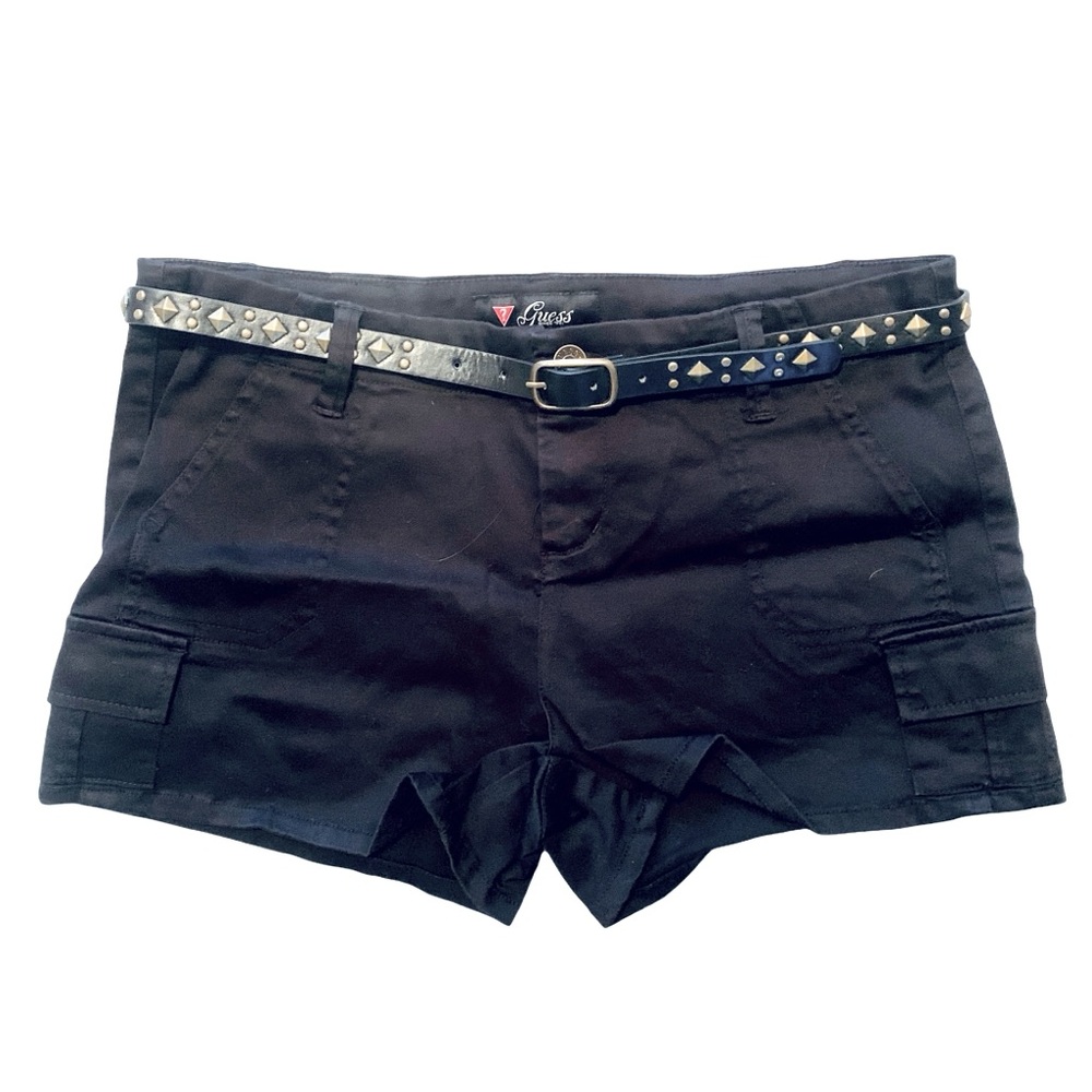 Guess size 28 cargo black low rise short shorts with diamond studded belt